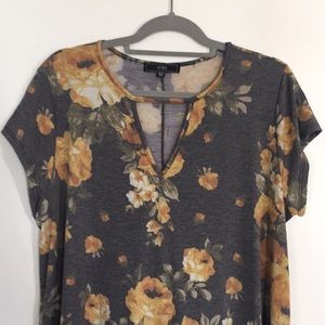 Charcoal Grey & golden/yellow floral T-shirt Dress